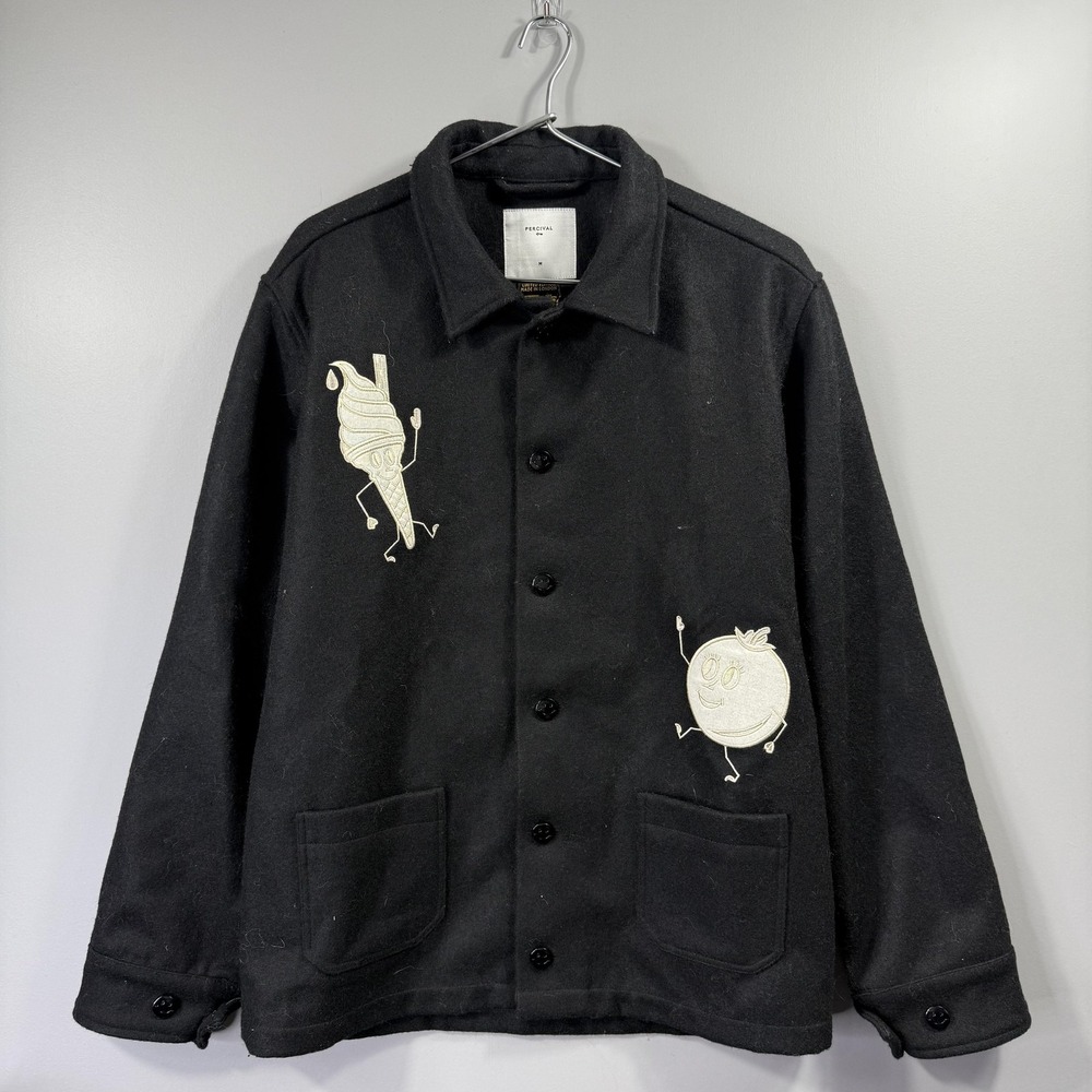 Percival Jacket Mens Medium Black Embroidered Cartoon Bomber Limited Edition